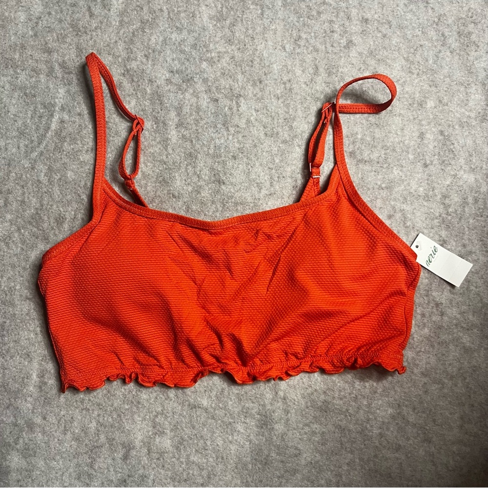 Aerie Scoop‎ Bikini Top Ruffle Medium Padded Orange Swimwear NWT